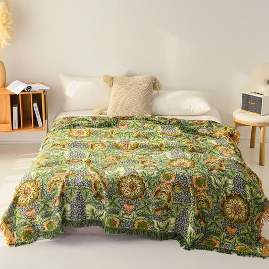 Garden-Inspired Floral Cotton Gauze Tassel Blanket - image 1