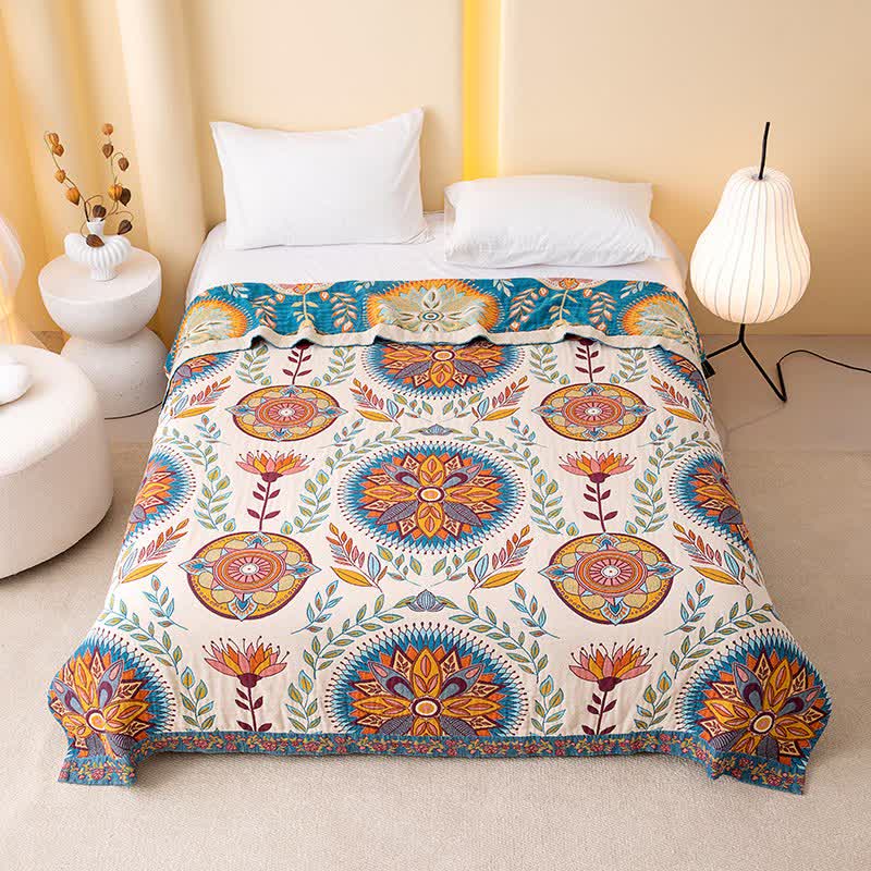 Exotic Pattern Leaf Cotton Gauze Blanket - image 1