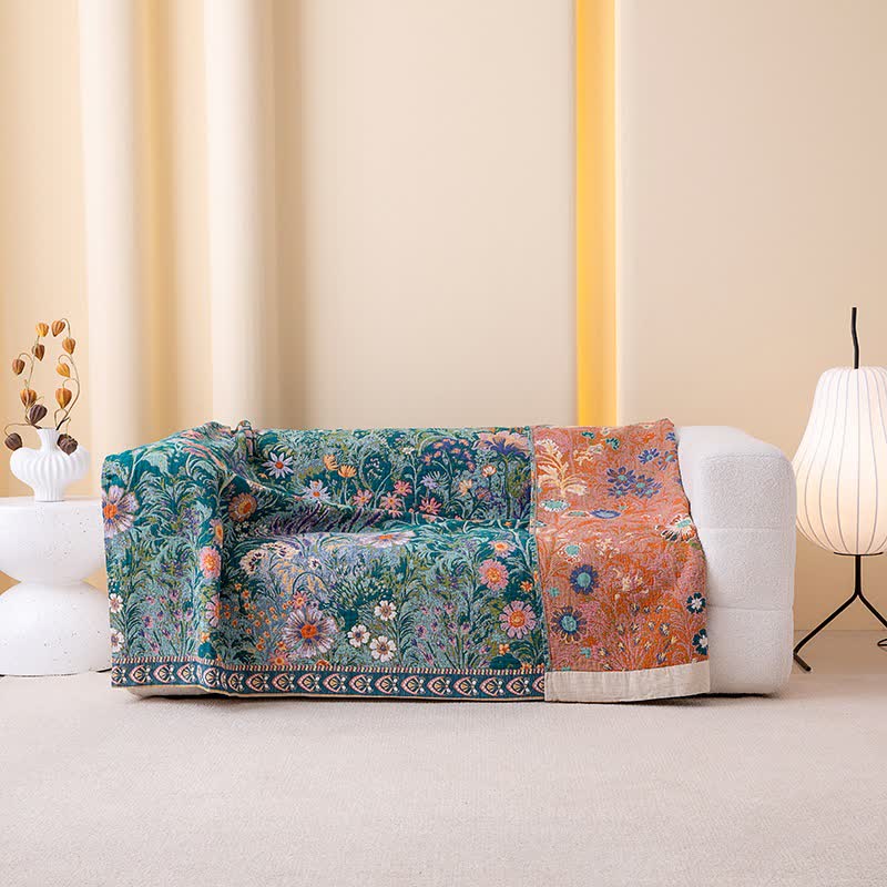 Flourishing Floral & Leaf Cotton Gauze Blanket - 90"W x 98"L - image 0