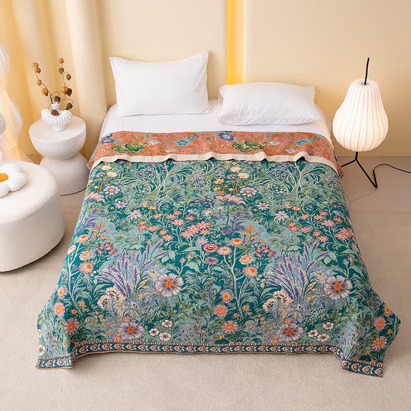 Flourishing Floral & Leaf Cotton Gauze Blanket - image 1