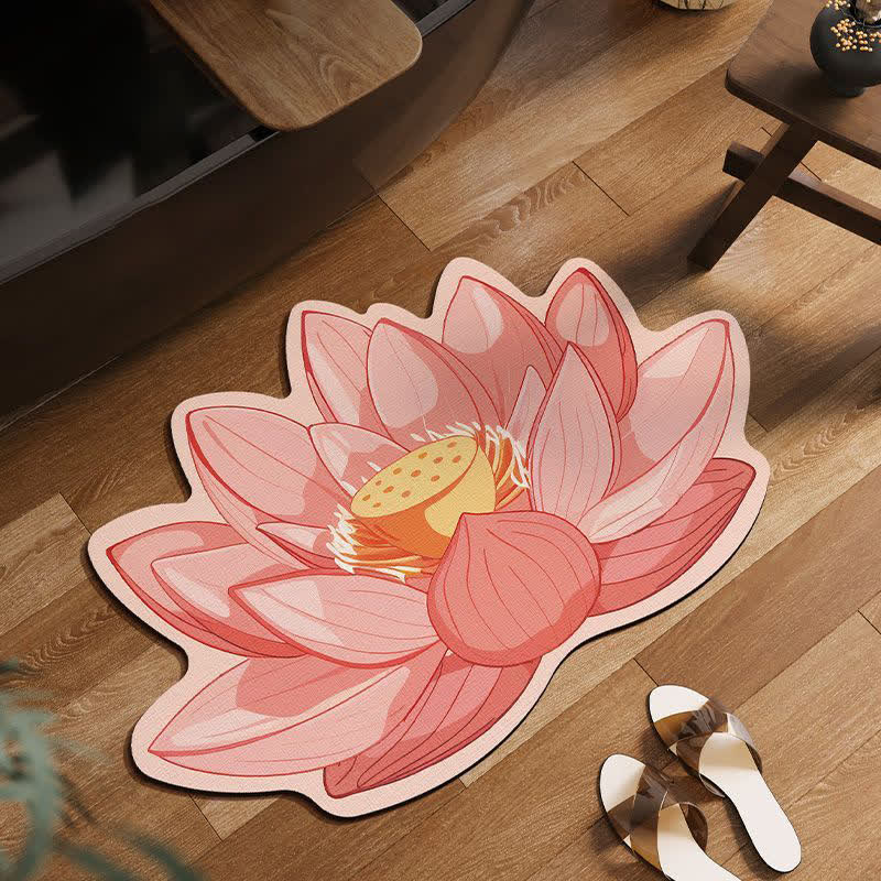 Pink Lotus Flower Anti-Slip Bath Mat - Green - 31"x 47" - image 0