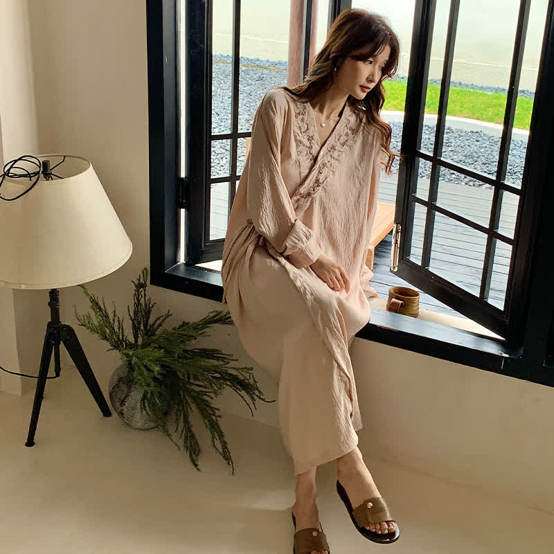 Relaxed Kimono Style Long SLeeve Nightgown - image 2