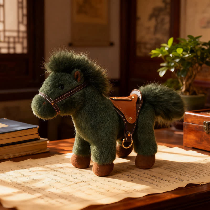 Realistic Stuffed Pony with Faux Leather Saddle - Green - 2PCS - 12"H - image 6