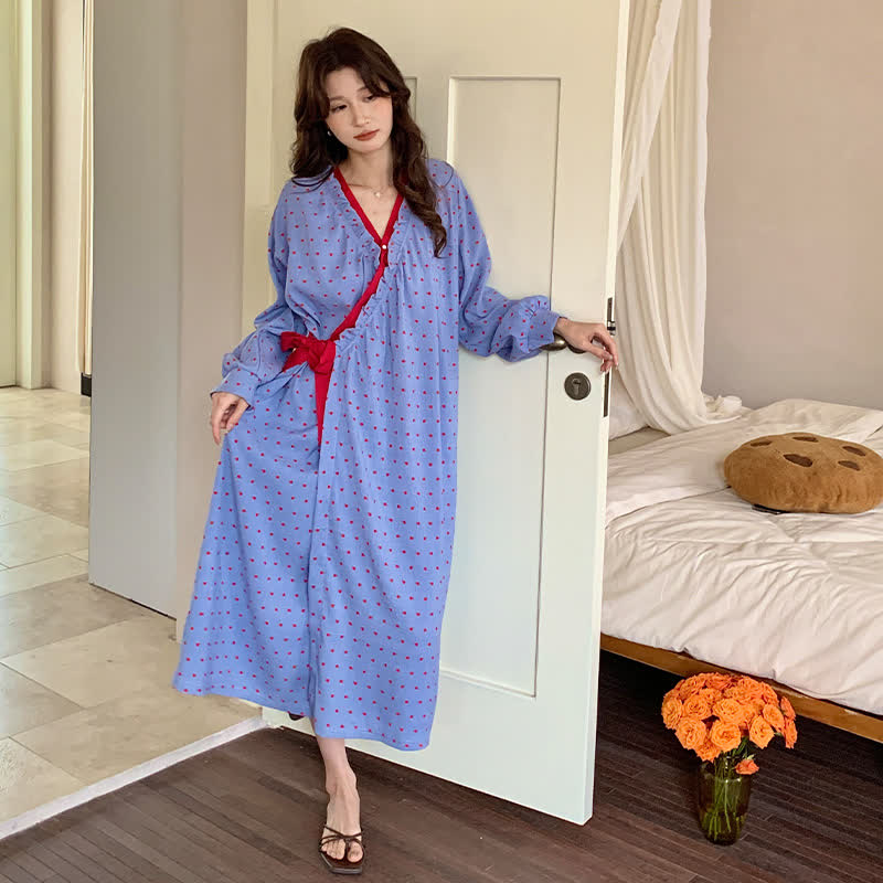 Pomegranate Print Kimono Style Nightgown - Blue - XXL - image 1