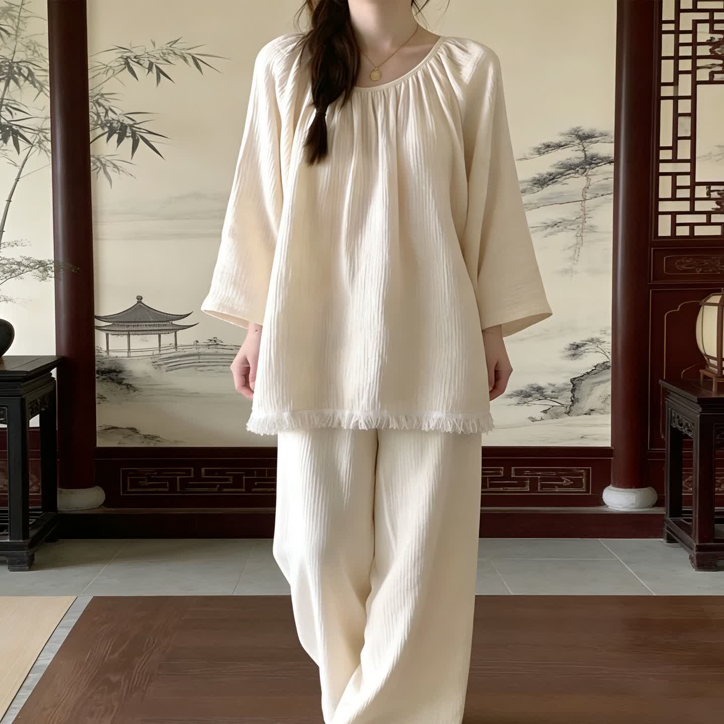 Minimalist Solid Color Cotton Loungewear Set - image 2