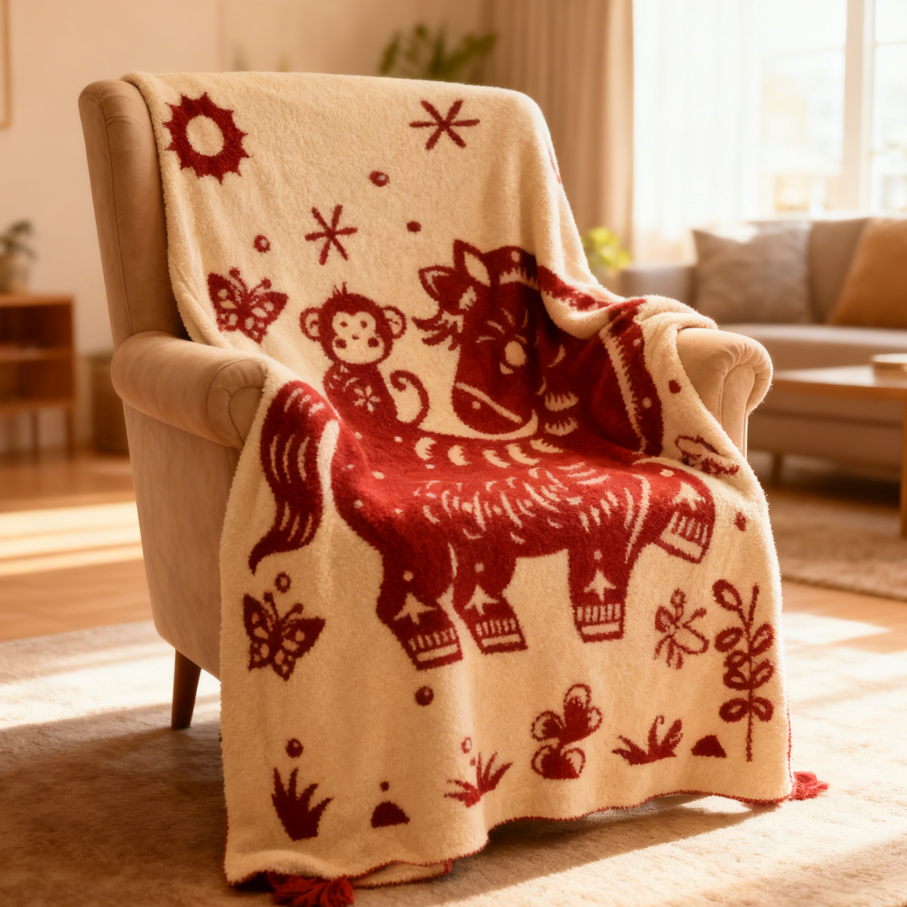 Festive Horse Pattern Double-Sided Blanket - image 1