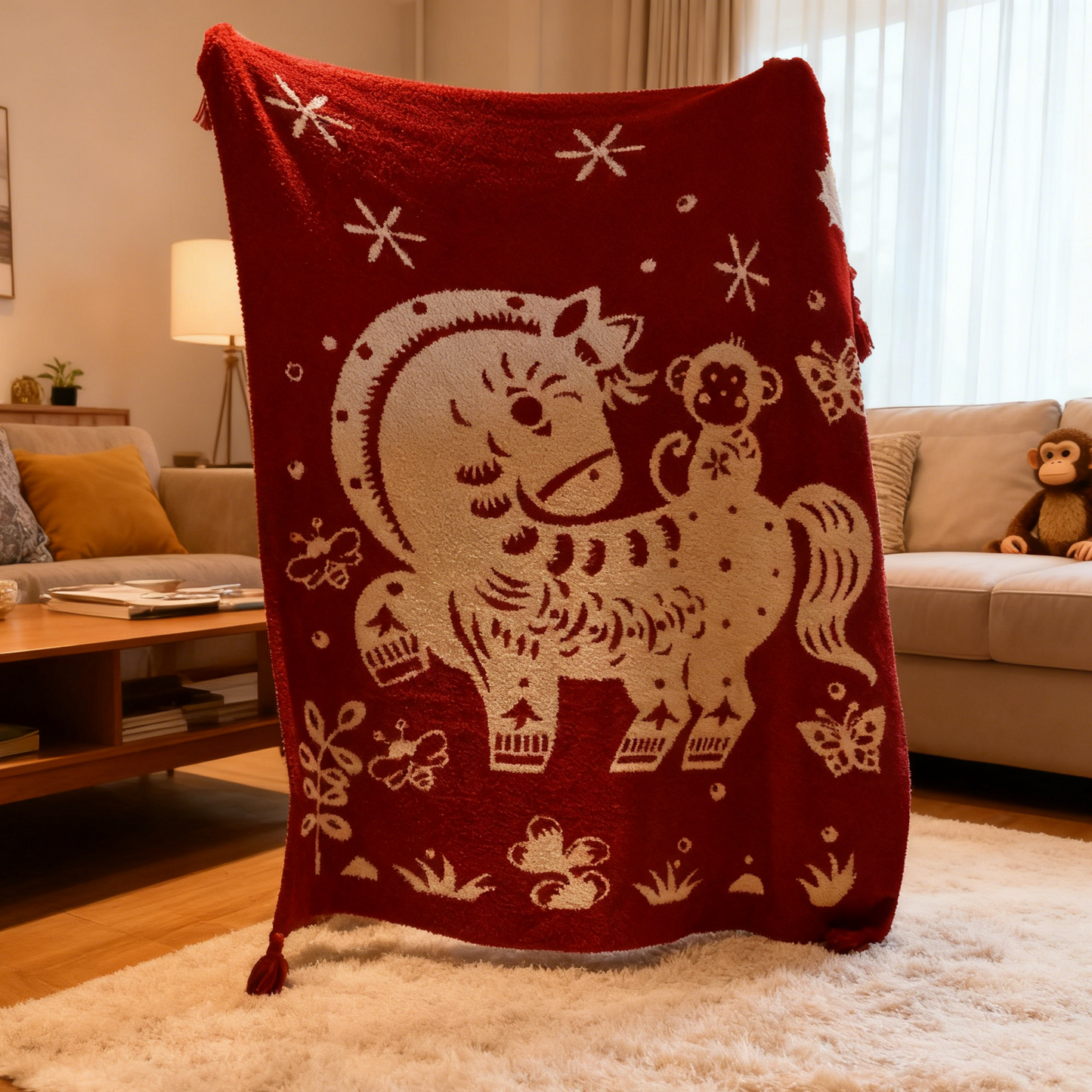 Festive Horse Pattern Double-Sided Blanket - 59"W x 79"L - image 0