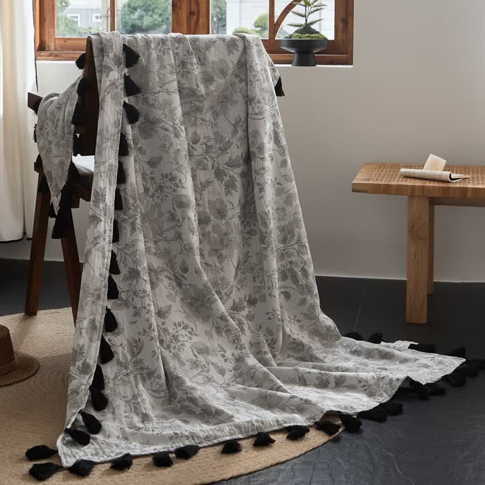 Subtle Floral Jacquard Cotton Linen Blanket - 47"W x 67"L - image 0