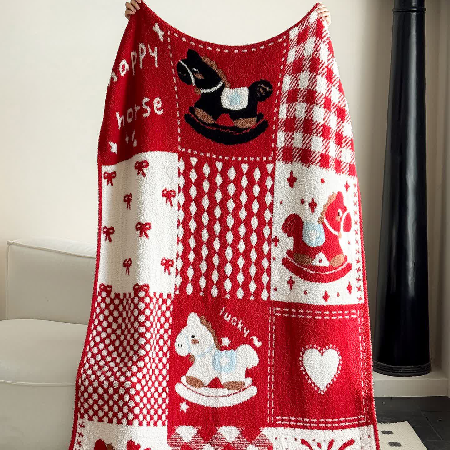 Festive Red & White Patchwork Throw Blanket - image 4