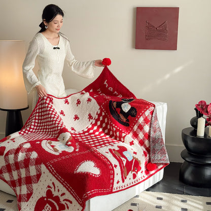 Festive Red & White Patchwork Throw Blanket - 51"W x 67"L - image 0
