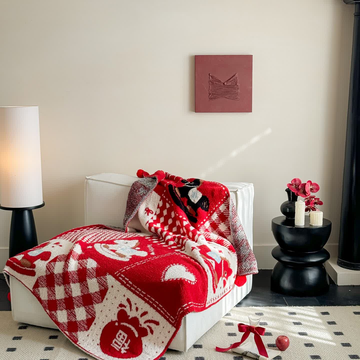Festive Red & White Patchwork Throw Blanket - image 1