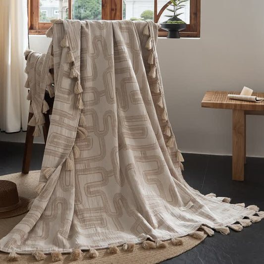 Geometric Pattern Jacquard Cotton Linen Blanket - 47"W x 67"L - image 0