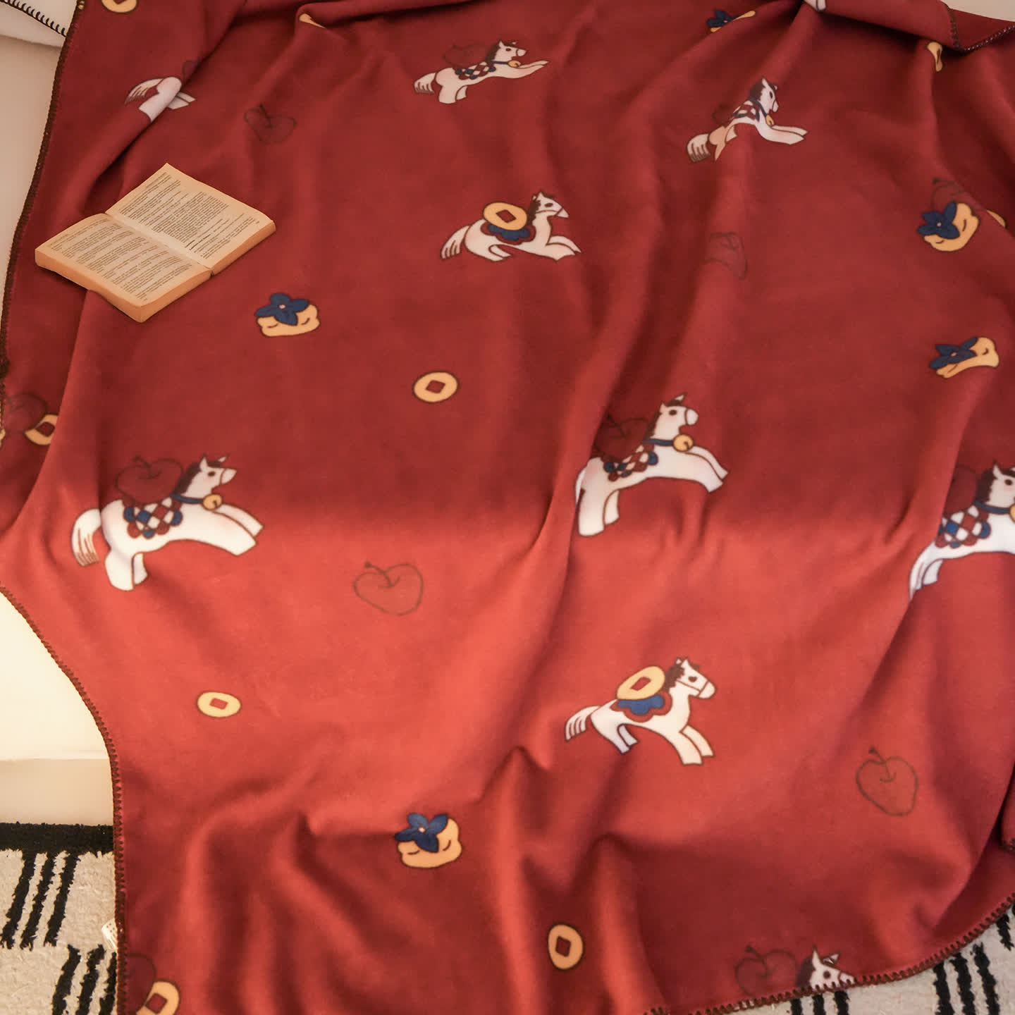 Faux Wool Trojan Horse Reversible Throw Blanket - image 8