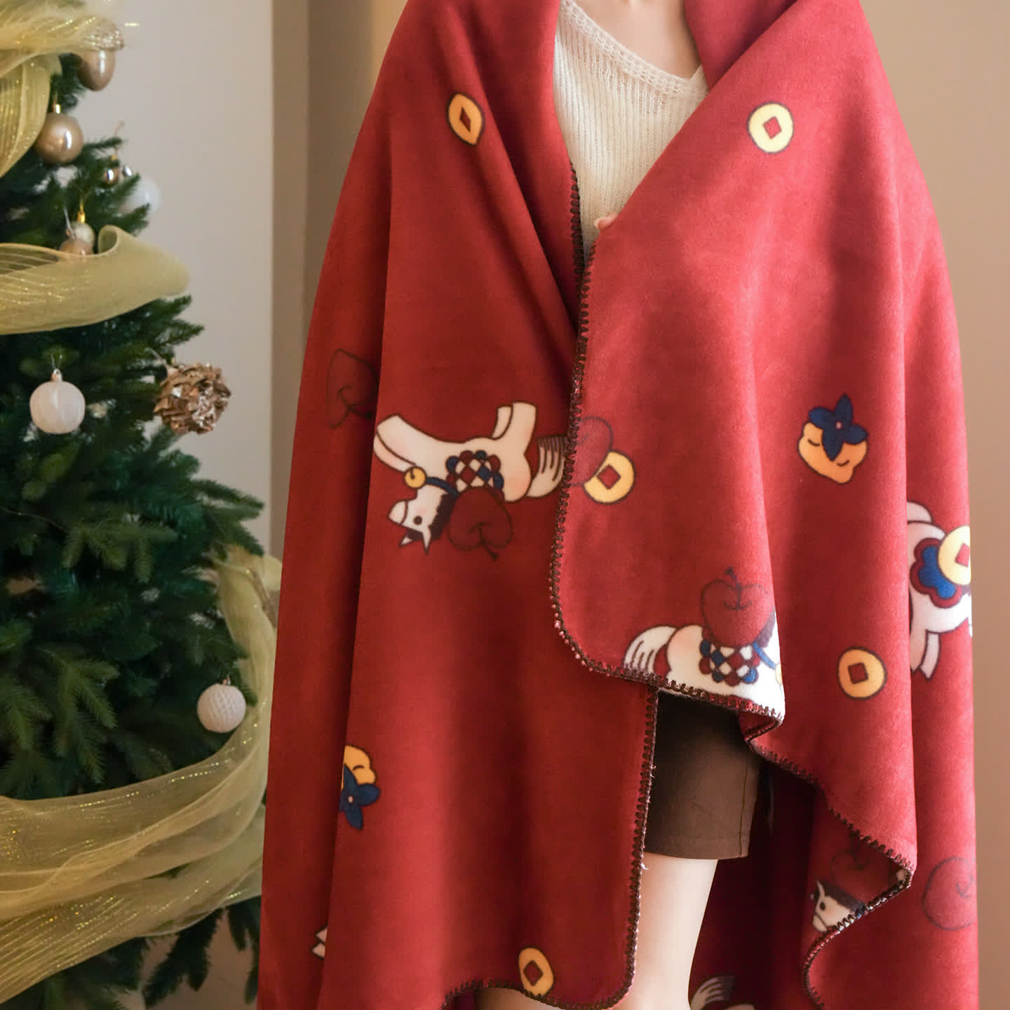 Faux Wool Trojan Horse Reversible Throw Blanket - image 6