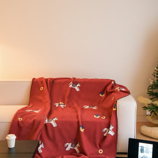 Faux Wool Trojan Horse Reversible Throw Blanket - image 1