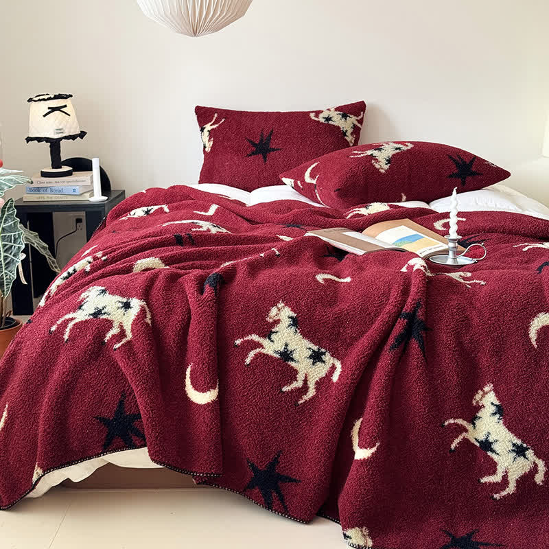 Festive Year of the Horse Knitted Throw Blanket - image 1