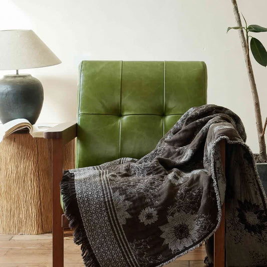 Vintage Sunflower Pure Cotton Tassel Blanket - image 1