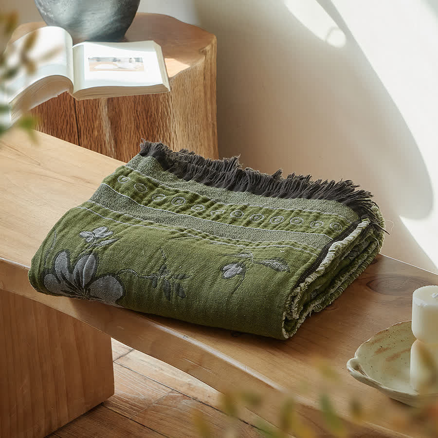 Elegant Floral Pure Cotton Tassel Blanket - 55"W x 75"L - image 0