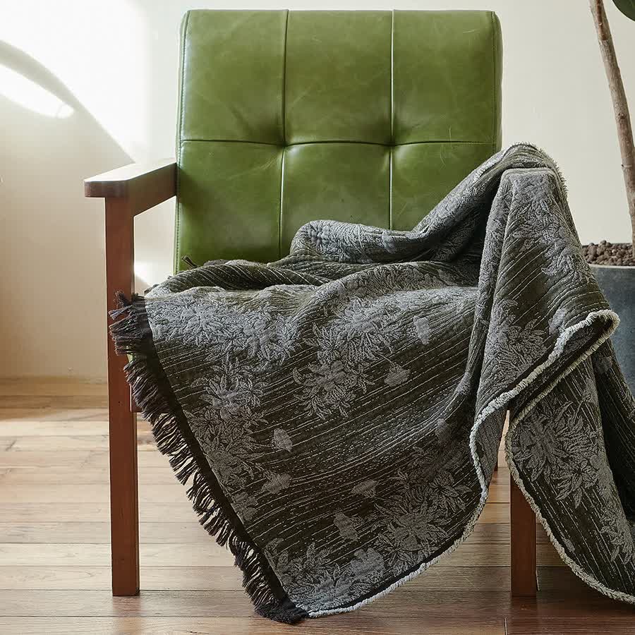 Vintage Floral Pure Cotton Tassel Blanket - image 1