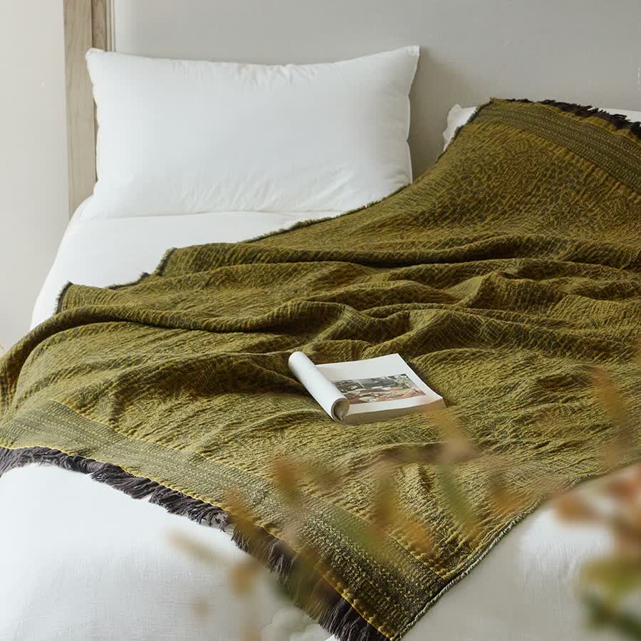 Retro Style Cotton Tassel Blanket - image 2