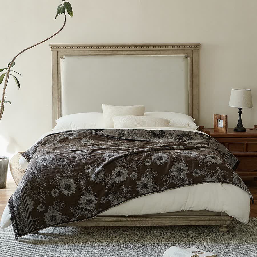 Vintage Sunflower Pure Cotton Tassel Blanket - image 3