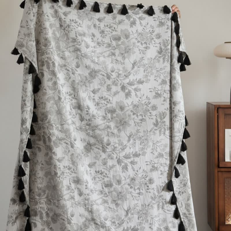 Subtle Floral Jacquard Cotton Linen Blanket - image 3