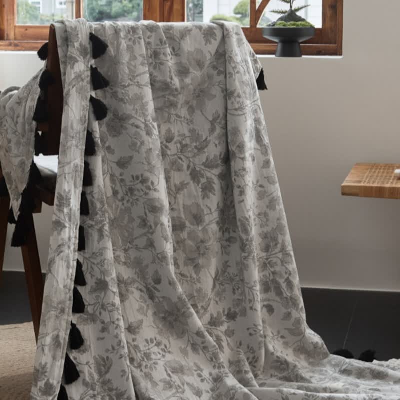 Subtle Floral Jacquard Cotton Linen Blanket - image 2