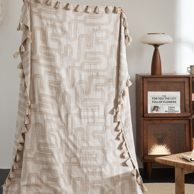 Geometric Pattern Jacquard Cotton Linen Blanket - image 1