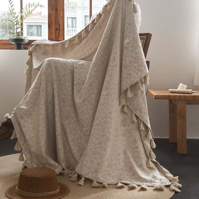 Country Vine Jacquard Cotton Linen Blanket - image 2