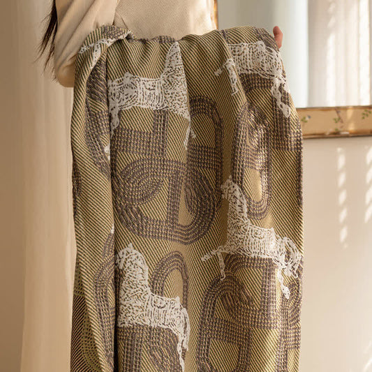 Horse & Geometric Pattern Cotton Bath Towel - Dark Green - 31"W*63"L - image 0