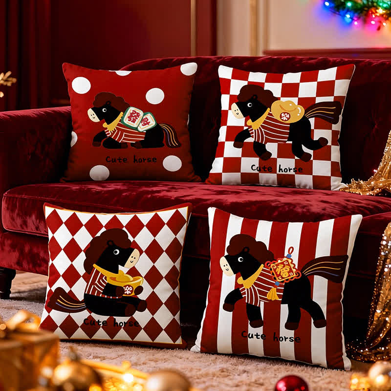 Cute Cartoon Pony Square Pillow Cover - Set (A + B + C + D) - 4PCS - 18" x 18" - image 0