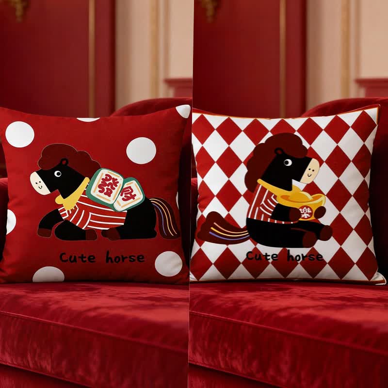 Cute Cartoon Pony Square Pillow Cover - Set (C + D) - 2PCS - 18" x 18" - image 2