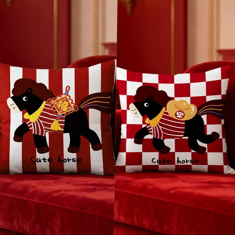 Cute Cartoon Pony Square Pillow Cover - Set (A + B) - 2PCS - 18" x 18" - image 1