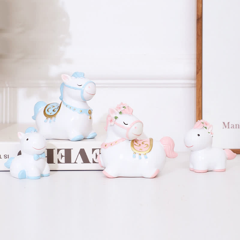 Cute Pony Resin Decorative Ornament - Pink + Blue - 4PCS - 1.85"W x 3.31"L x 2.83"H & 1.10"W x 2.36"L x 2.12"H - image 0