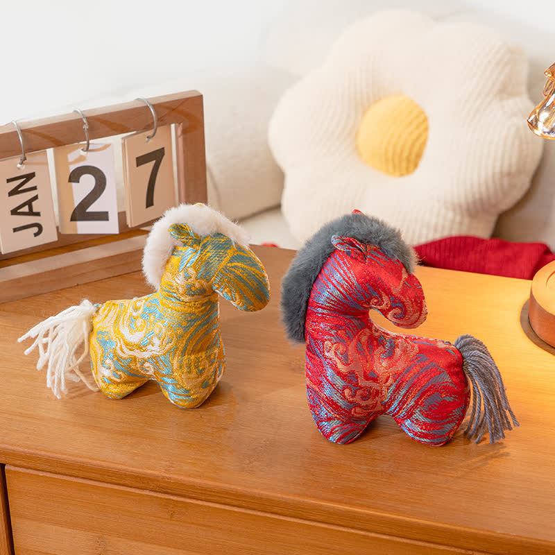 Retro Horse Zodiac Mascot Decor - Set (Red & Yellow) - 2PCS - 2.16"W x 4.92"L x 5.51"H - image 1