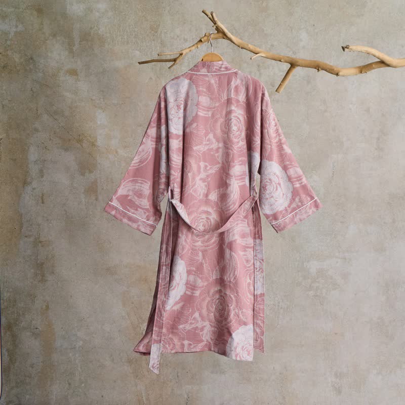 Luxurious Peony Pure Cotton Kimono Robe - image 8
