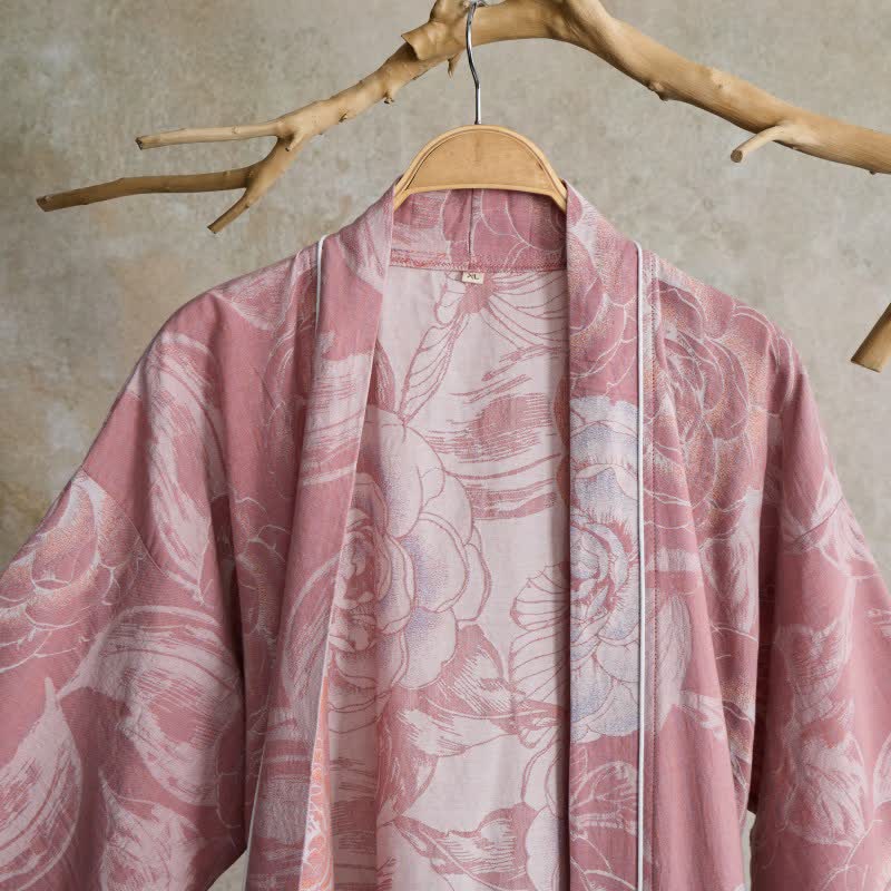 Luxurious Peony Pure Cotton Kimono Robe - image 9