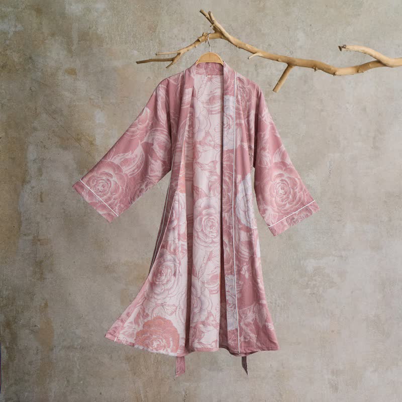 Luxurious Peony Pure Cotton Kimono Robe - image 7