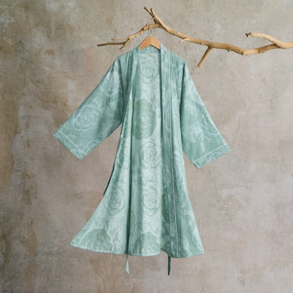 Luxurious Peony Pure Cotton Kimono Robe - Green - XL - image 0