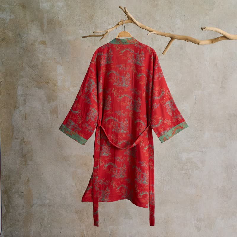 Oriental Bridge & Tree Cotton Kimono Robe - image 2