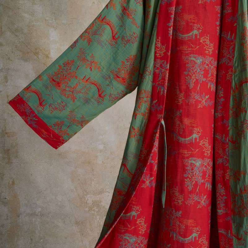 Oriental Bridge & Tree Cotton Kimono Robe - image 9