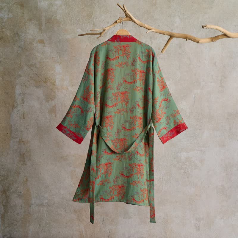 Oriental Bridge & Tree Cotton Kimono Robe - image 8