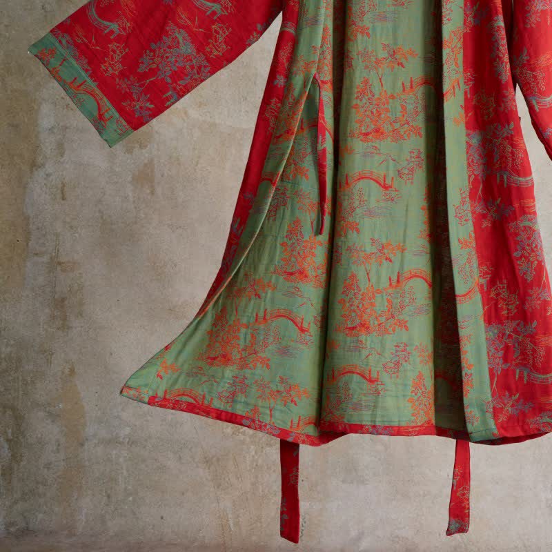 Oriental Bridge & Tree Cotton Kimono Robe - image 5