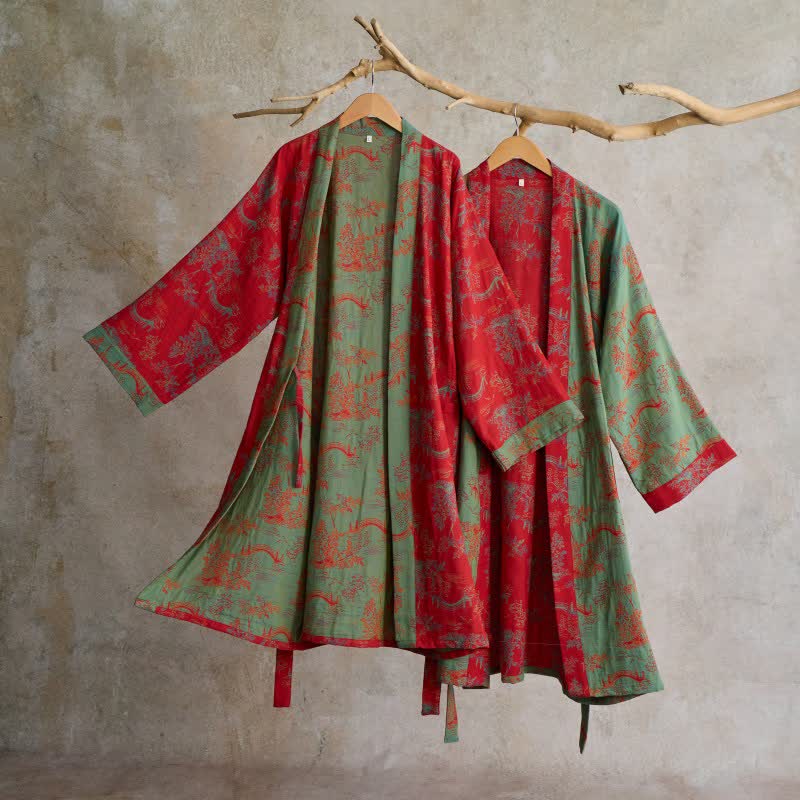 Oriental Bridge & Tree Cotton Kimono Robe - image 1