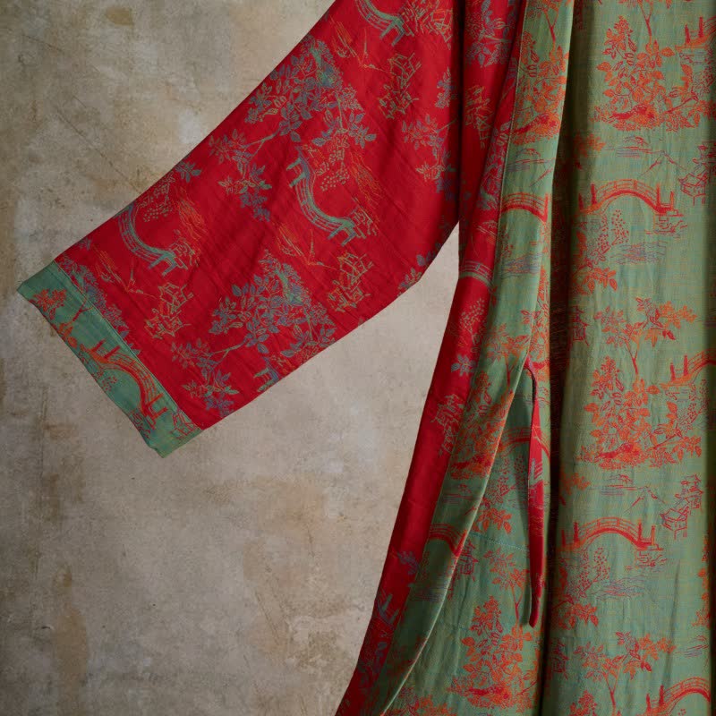 Oriental Bridge & Tree Cotton Kimono Robe - image 4
