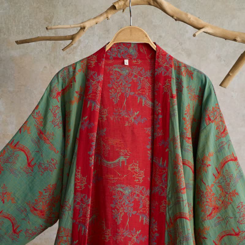 Oriental Bridge & Tree Cotton Kimono Robe - image 10
