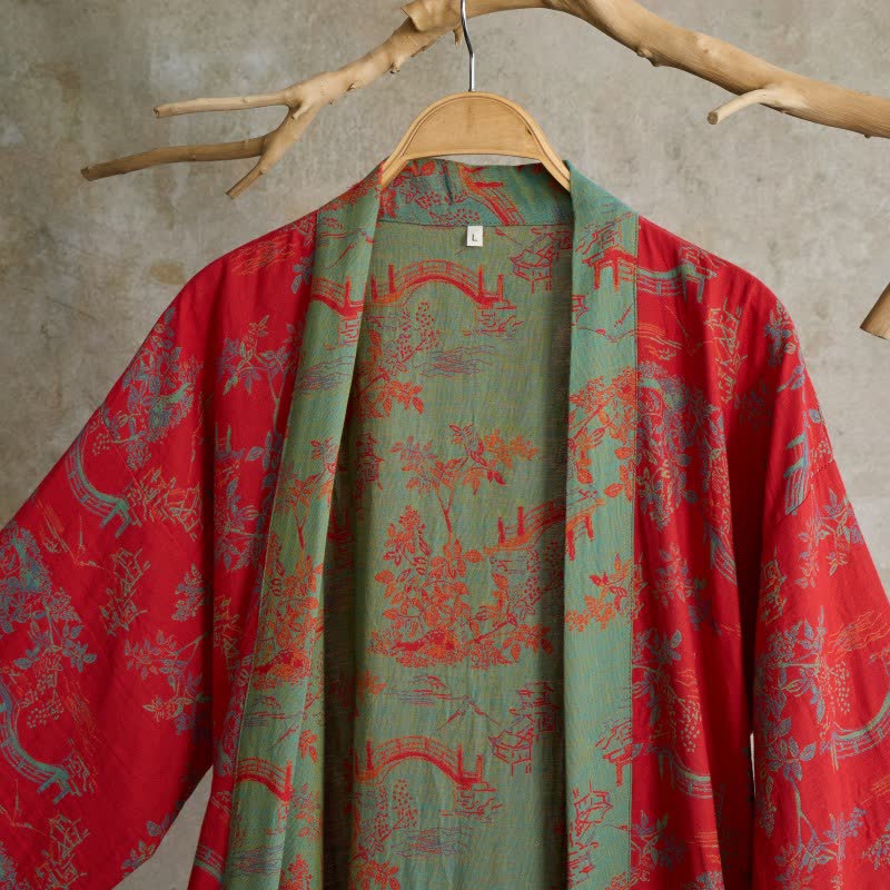 Oriental Bridge & Tree Cotton Kimono Robe - image 3