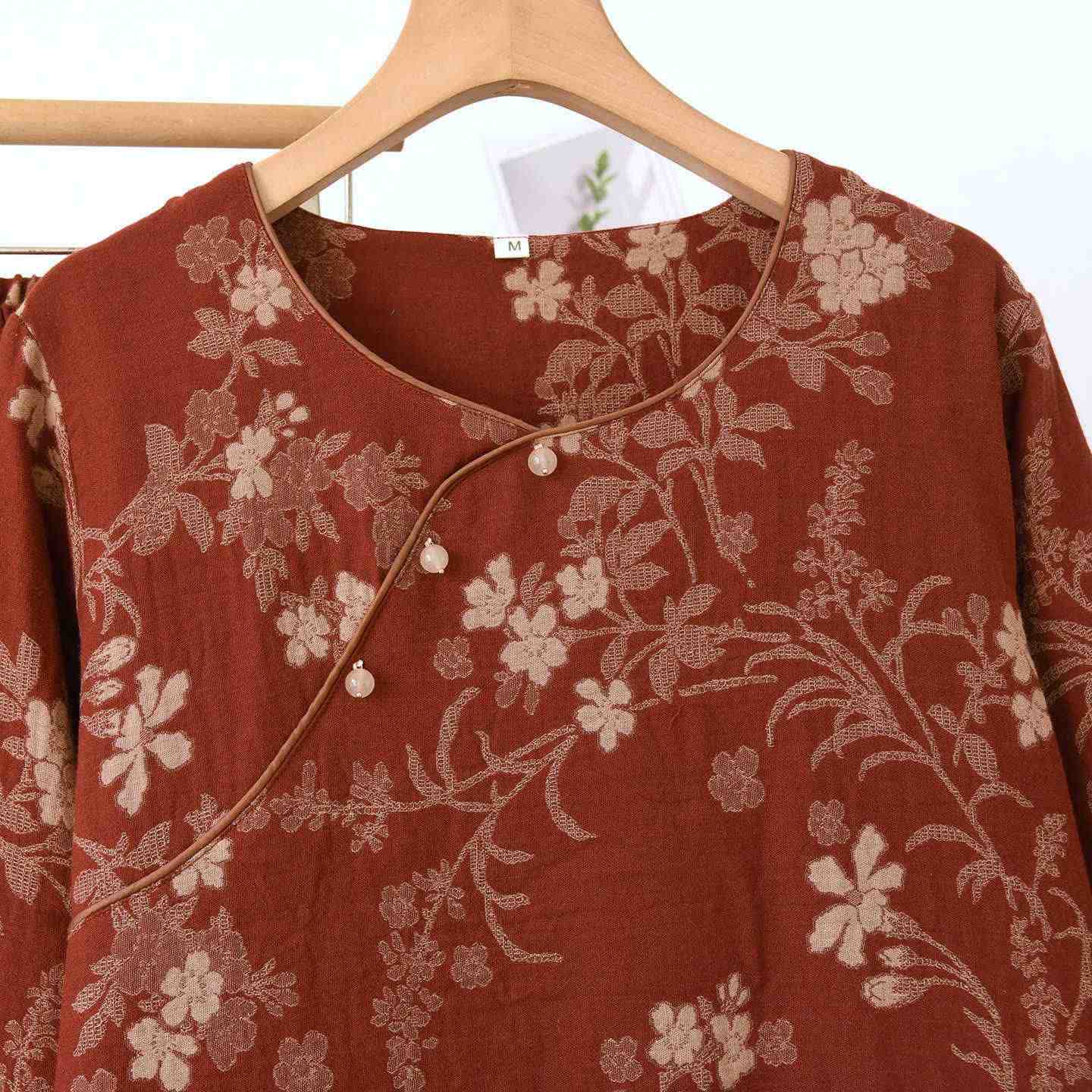 Plum Blossom Jacquard Cotton Gauze Pajamas - image 5