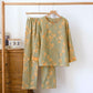 Plum Blossom Jacquard Cotton Gauze Pajamas - Green - XL - image 13