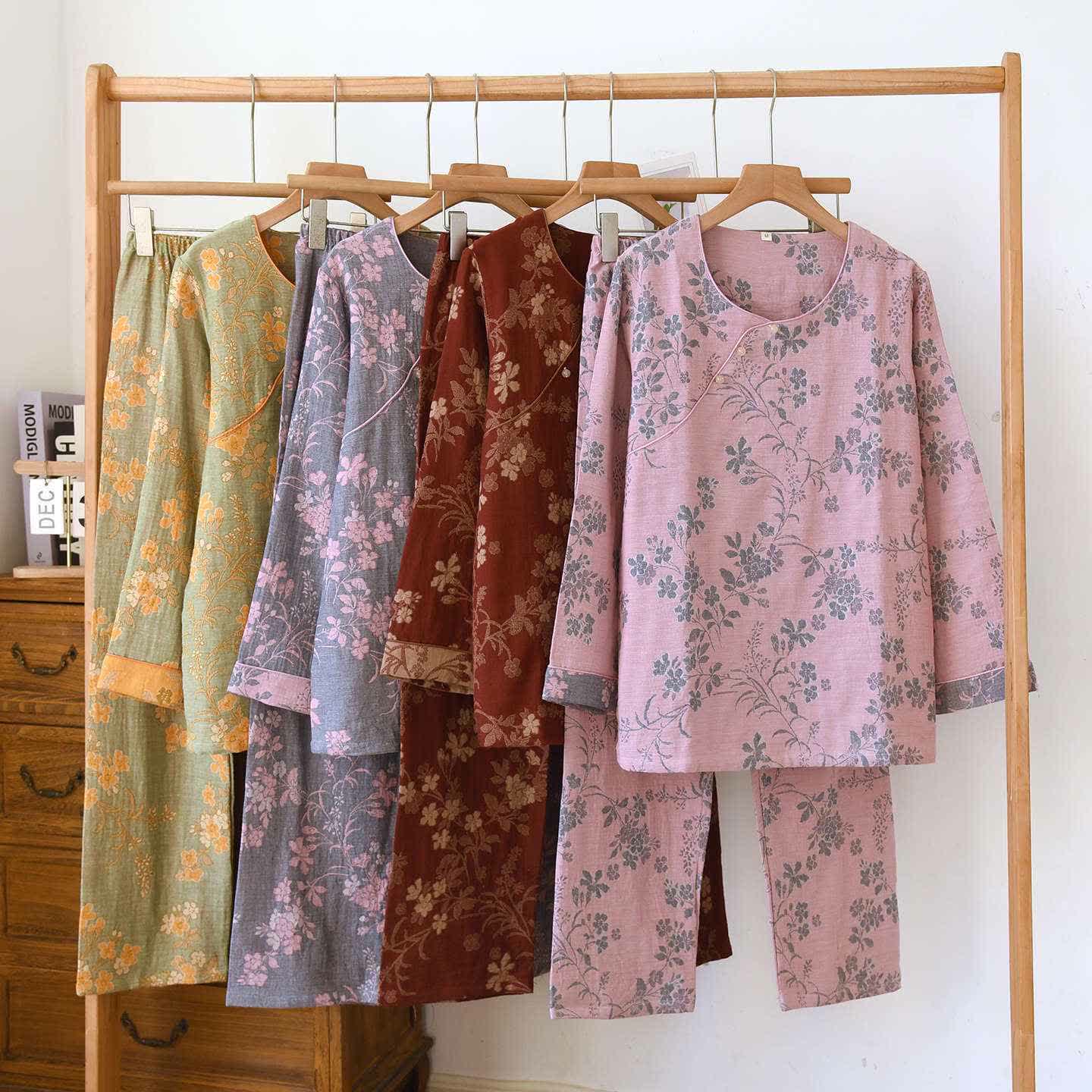 Plum Blossom Jacquard Cotton Gauze Pajamas - image 0